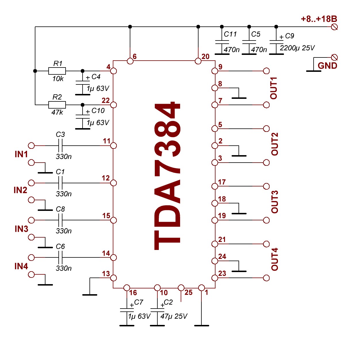 TDA7384 схема