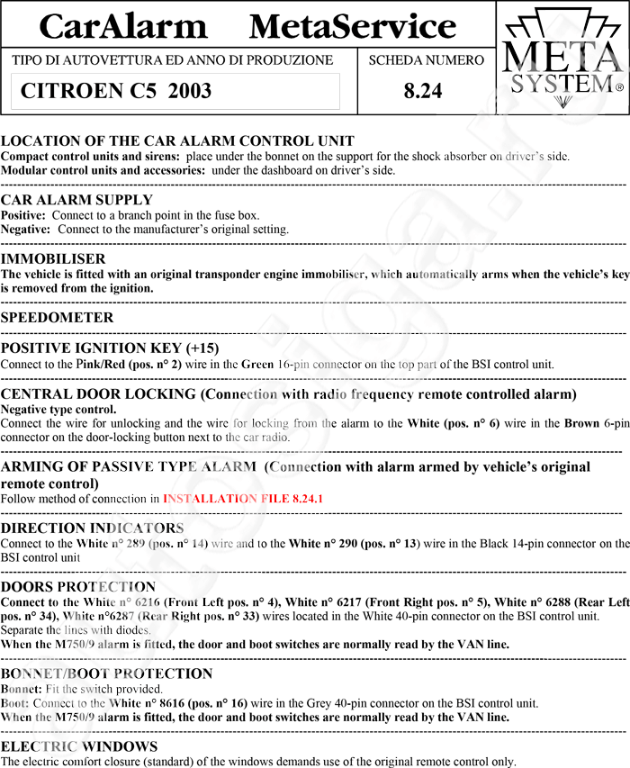 Установка автосигнализации на Citroen C5 2003