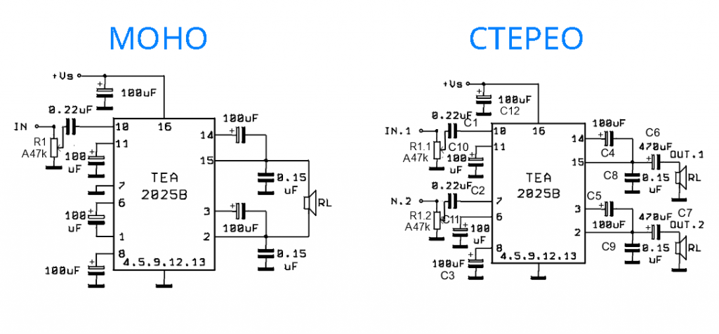 tea2025b схема стерео усилителя