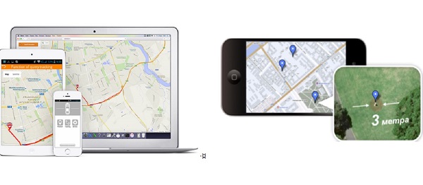 Работа GPS-трекера (слева) и GPS-маячка (справа)