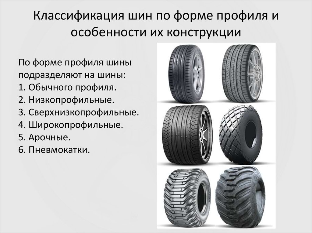 Классификация шин по форме профиля и особенности их конструкции